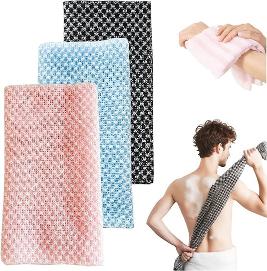 Exfoliating Shower Towel, 2026 New Scrub Wash Back Bath Cloth for Body & Face, Reusable Exfoliating Back Scrubber for Women Men, Quick-Drying Durable Bath Cloth for Smooth Skin (3PCS-A)
