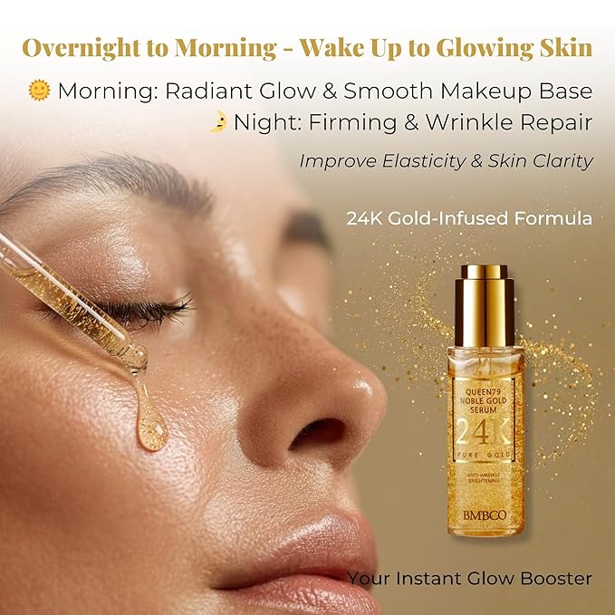 BMBCO 24K Gold Collagen Serum – Anti-Wrinkle & Skin Tightening, Deep Hydration & Brightening, EGF & Peptides Face Serum for Youthful Glow