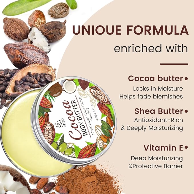 Body Butter for Rough Dry Skin - Deep Hydrating Treatment That Absorbs Rapidly, Non-Greasy Daily Moisturizer for Long-Lasting Nourishment with Cocoa & Shea Butter, Silky Smooth Skin, 100g/3.527oz