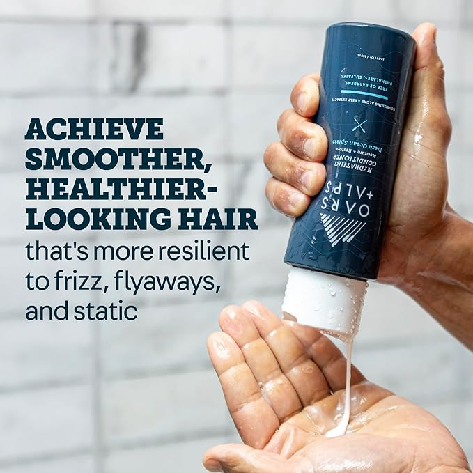 Oars + Alps Men's Sulfate Free Hair Shampoo and Conditioner Set for Men & Women, Infused with Kelp & Algae Extracts, Nourishing & Moisturizing, Paraben Free, Fresh Ocean Splash Scent, 2pk, 13.5oz
