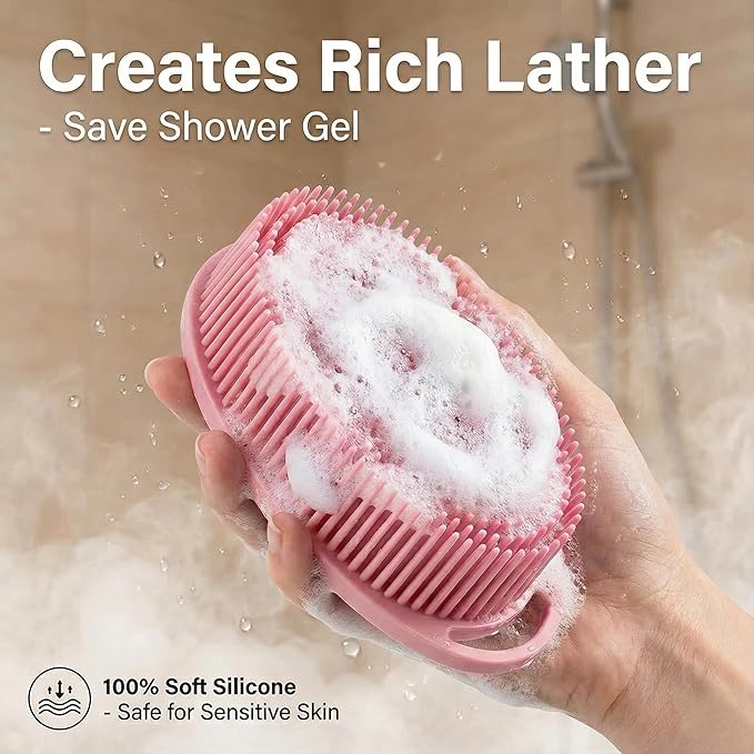Silicone Body Scrubber Exfoliating 3 Pack, Shower Scrubber for Body,Loofah Alternative for Women Men, 2 in 1 Bath and Shampoo Brush with Handle,Body Exfoliator Tool for Skin, Back,Showering