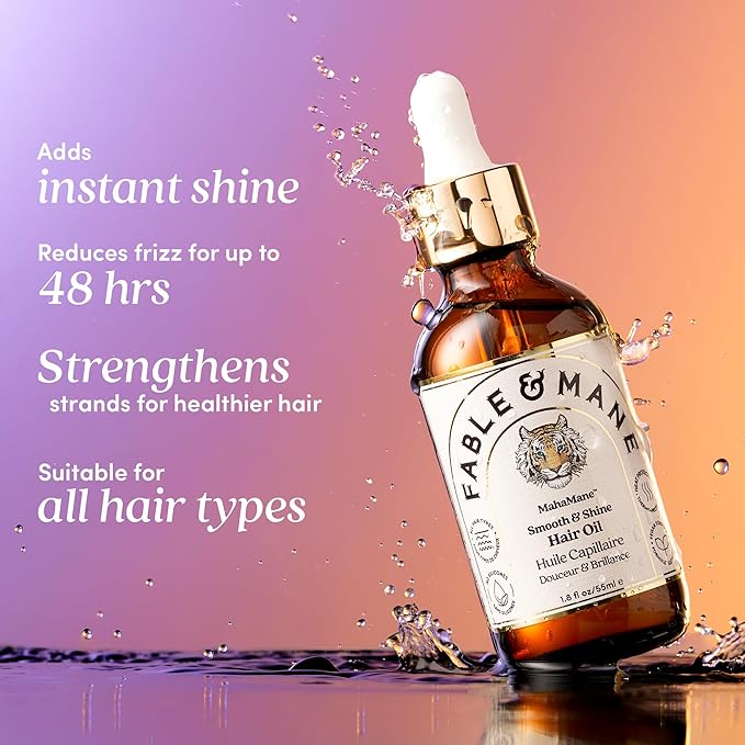 Fable and Mane MahaMane Smooth & Shine Hair Serum - Protective Oil Treatment for Dry, Damaged Hair. 1.8FL oz