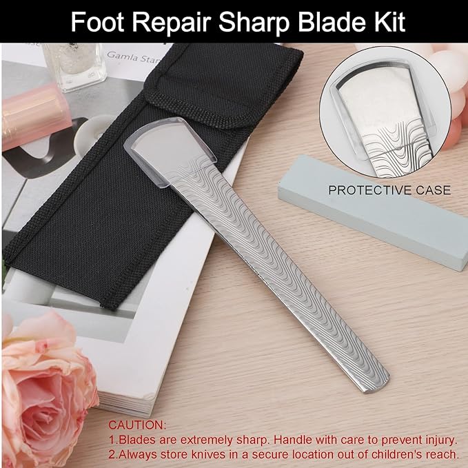 Segbeauty Stainless Steel Pedicure Tool Wide Blade Knife, Calloused Feet Remover Tool with Sharpening Stone, Corn Cuticle Callus Shaver for Feet, Foot Care at Home Pedicure Kit with Black Storage Bag