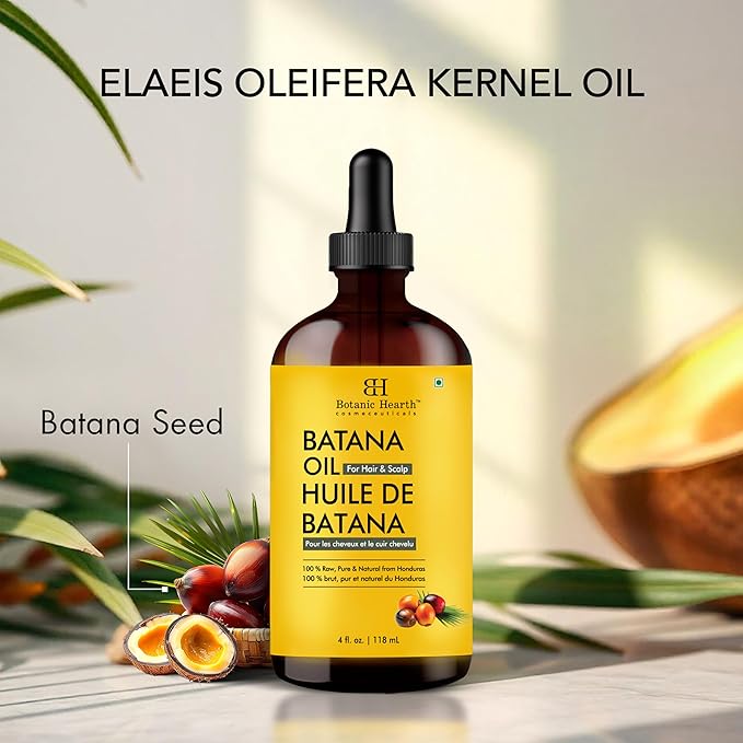 Botanic Hearth 100% Pure Batana Oil For Hair Growth | Infused with Batana & Kemel | Hair Oil Repairs Dry Damaged Hair, Strengthening, Healthier - Hair Tonic, 4.0 fl oz