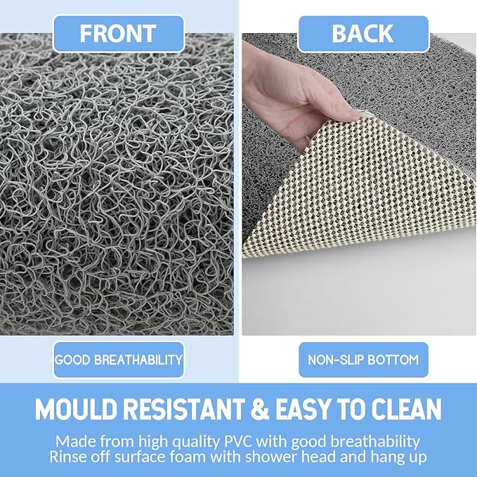 Non-Slip Bathtub Mat, Anti Slip Shower Mat, Fast Drying Bathtub Mats, Foot Scrubber Mat, Anti Slip Mat for Tub, Floor, Bathroom, Kitchen, Home, Hotel (Grey 71"×24")
