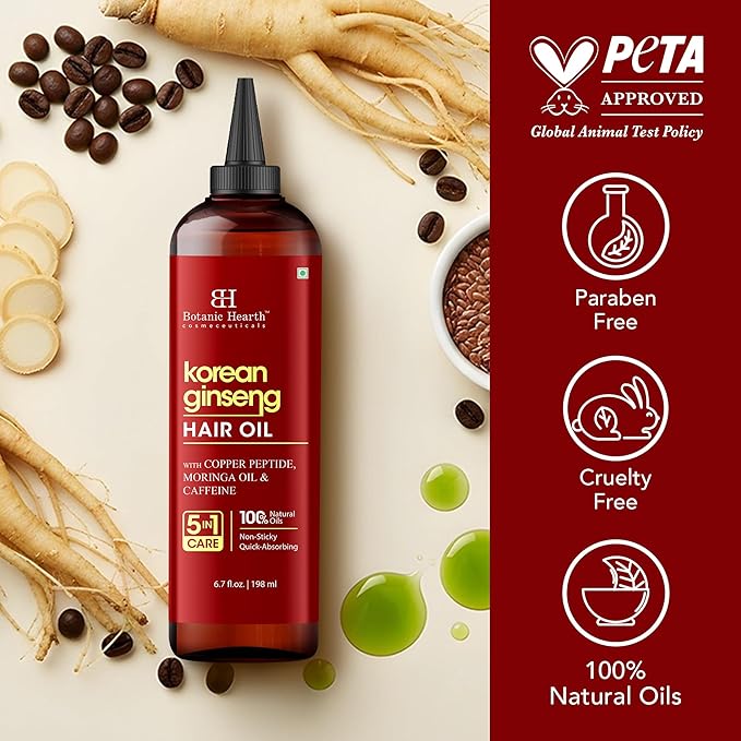 Botanic Hearth Korean Ginseng Hair Oil 6.7 fl oz | Nourishing & Strengthening Hair Growth Oil | Lightweight, Non-Sticky Formula with Natural Oils for Healthy Scalp & Stronger Hair