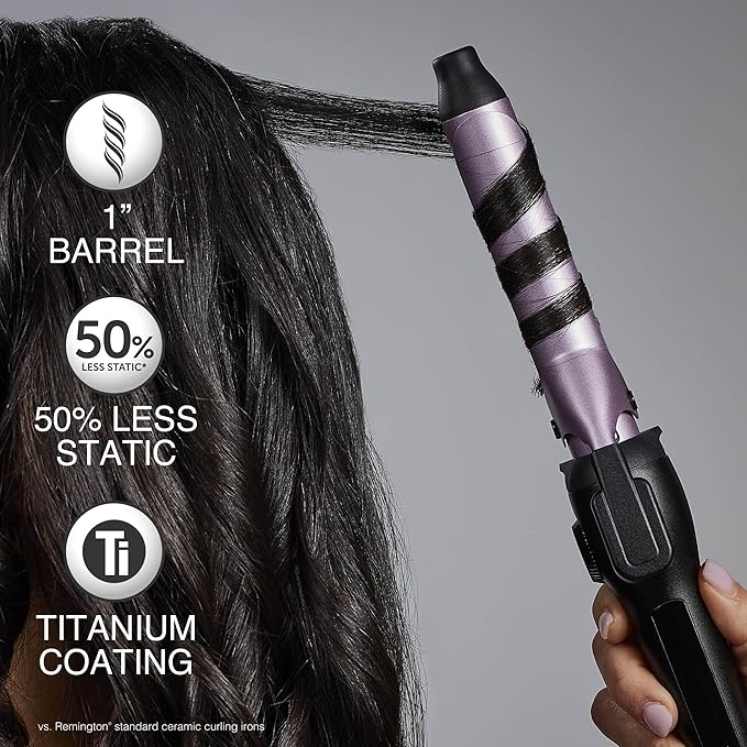 Remington Anti-Static 1-Inch Clipped Curling Iron with Titanium Protection, Fast Heat-Up, Ceramic Barrel for Soft Classic Curls & Defined Waves, Auto Shut-Off
