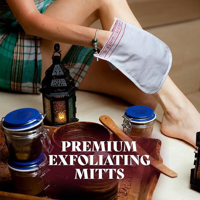 Exfoliating Glove (4 PCS) - Turkish Hammam Mitt for Bath, Exfoliating Body Scrubber Mitt, Dead & Dry Skin Remover for Body, Great for Spray Tan Removal, Smooth Skin Surface