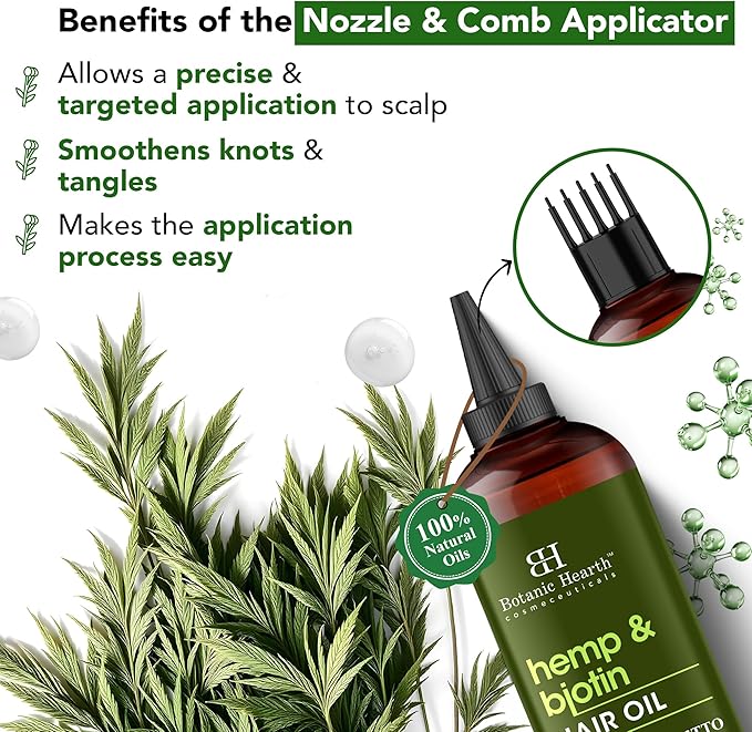 Botanic Hearth Hemp & Biotin Hair Oil (6.7 Fl Oz) |Nourishing and Strengthening Hair Treatment for Thicker, Healthier|Looking Hair | Paraben Free | Suitable for All Hair Types