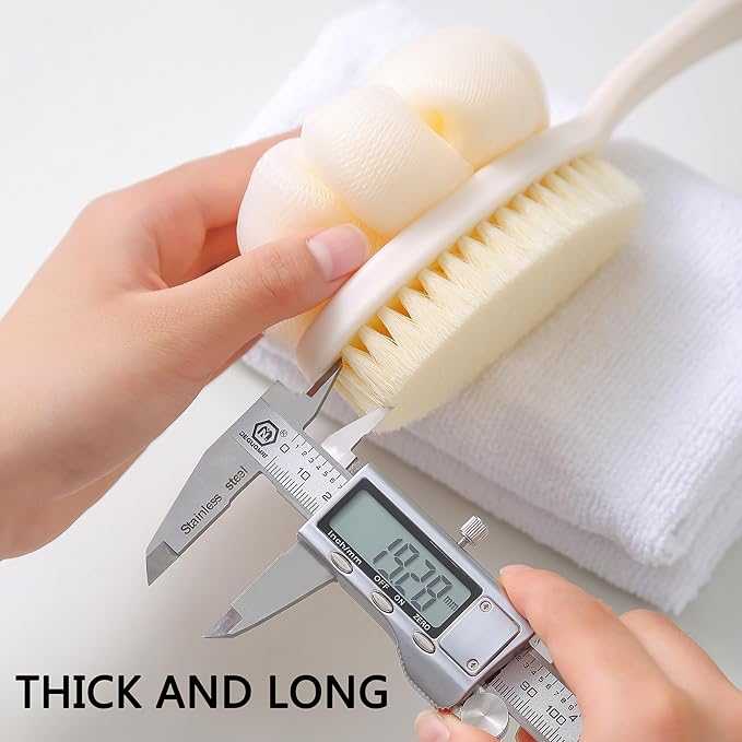 Shower Body Brush with Bristles and Large Pumpkin Loofah,Back Scrubber Bath Mesh Sponge with Anti-Slip Curved Long Handle for Skin Exfoliating,Massage Bristles for Wet or Dry,Men Women (Grey)