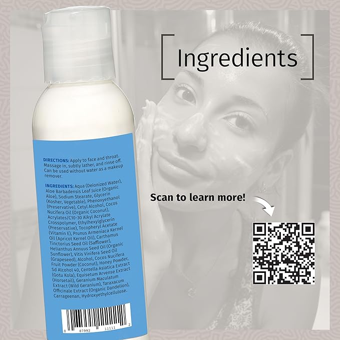 Reviva Labs Cleansing Milk – Gentle Facial Cleanser for Sensitive Skin with Aloe & Botanical Oils – Hydrating Milky Cleanser & Makeup Remover – Vegan Face Wash for Dry or Mature Skin – 4 fl oz