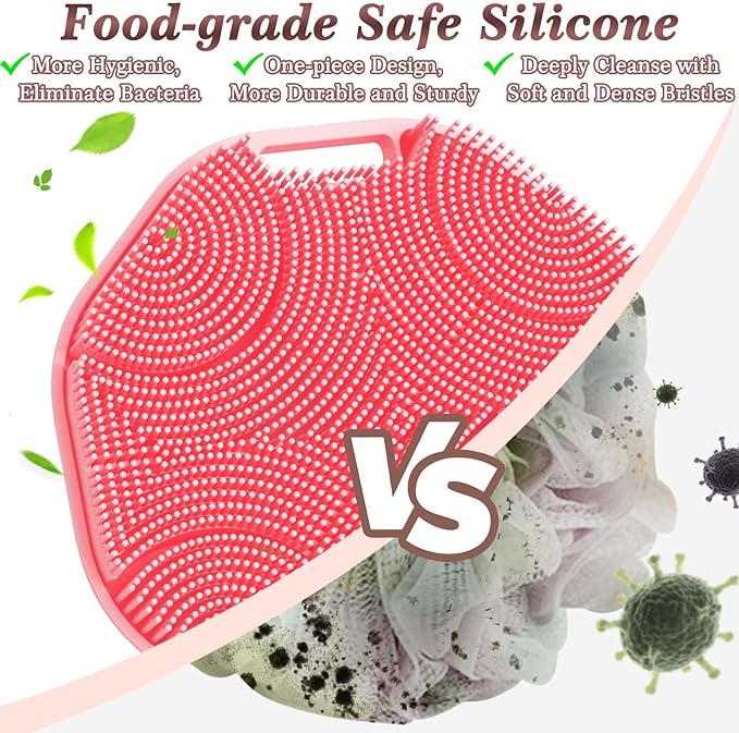 Manmihealth Soft Silicone Body Scruuber & African Bath Sponge Net Set, Gentle-Cleansing Shower Brush & Exfoliating Mesh Combination, Lathering Well Africa Wash Net Shower Scrubber (Black+Pink)