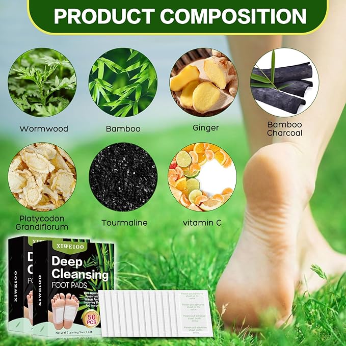 Foot Pads 2-Box Set 100 pcs Ginger Oil & Bamboo Charcoal Premium Foot Care Patches - Relieves Stress and Fatigue - Improves Sleep and Supports Body Cleansing Christmas Gifts for Women
