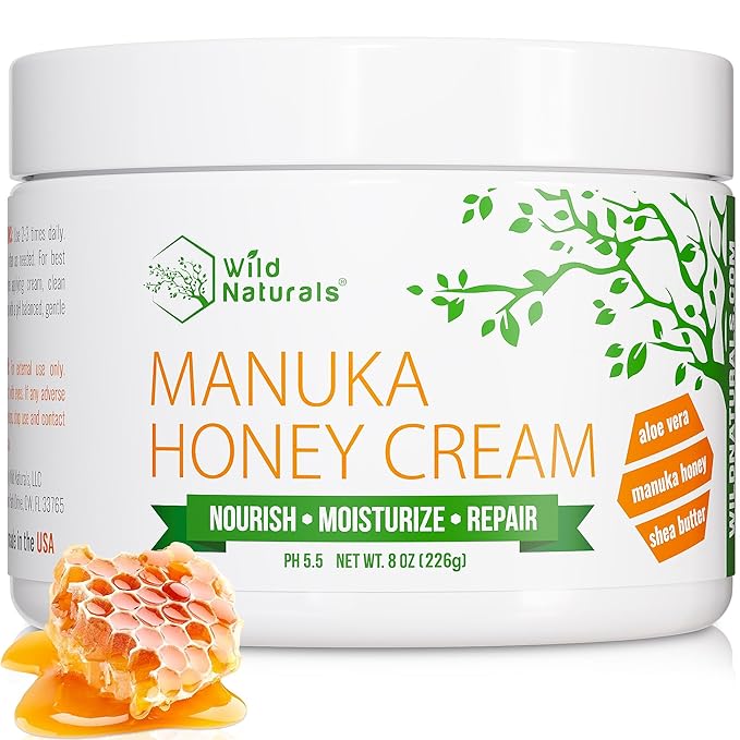 Wild Naturals Manuka Honey Moisturizer for Dry, Sensitive Skin – Eczema Relief Face Cream – Soothing Cream for Redness & Irritation – Face, Hand & Body Moisturizer for Women & Men