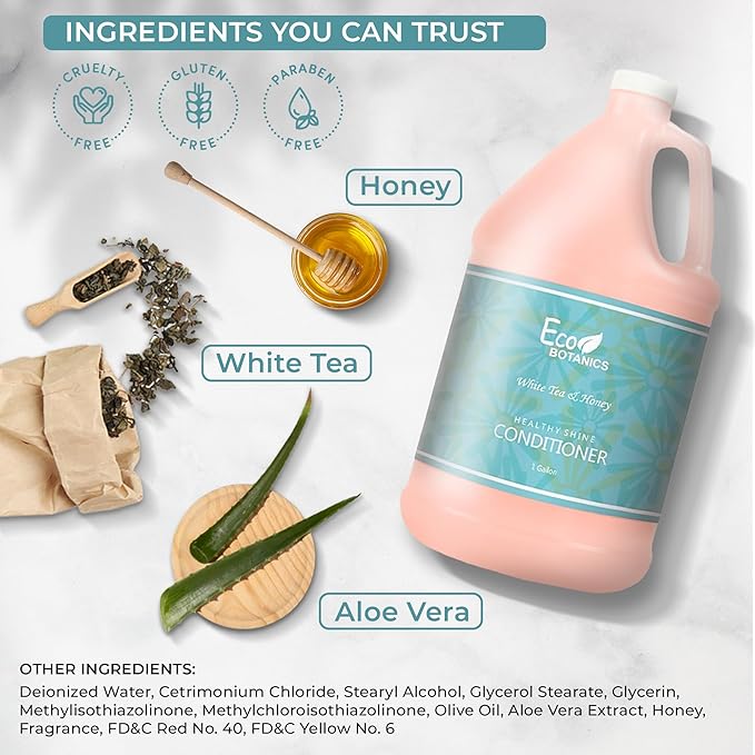 Terra Pure 1-Shoppe Eco Botanics Natural Conditioner with Raw Honey & White Tea | Gallon Jug Bulk Toiletries for Airbnb, Vacation Rentals, and Home Bathroom | Refill For Soap Dispensers | Set of 4
