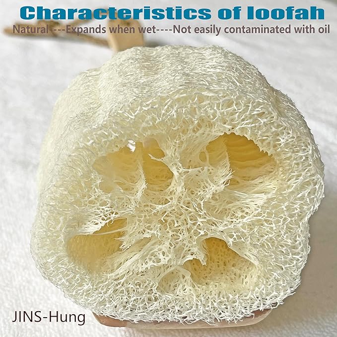2-Pack Natural Loofah Exfoliating Bath Brush - Body luffa loofa Sponge On a Stick - Sponge Scrubber with Long Wooden Handle Back Brush for Men & Women - Bath Spa Shower