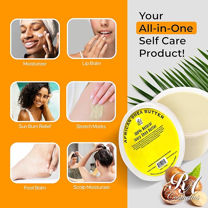 RA COSMETICS 100% Pure Shea Butter, Ivory – 16oz | Raw Unrefined African Shea Butter from Ghana | Ultra-rich Moisturizer for Dry Skin | Whipped Texture | Ideal for DIY Skincare & Haircare Routines