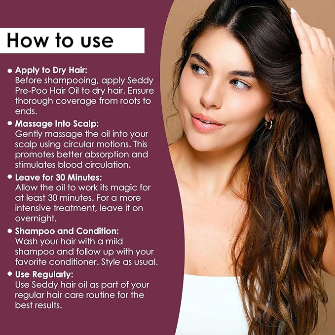 Seddy Pre-Wash Nourishing Treatment Oil for Dryness, Breakage, Split Ends With Castor, Biotin, Coconut, Rosemary, Caffeine Oil, Hair Strengthening Elixir - 3.4 Fl. Oz