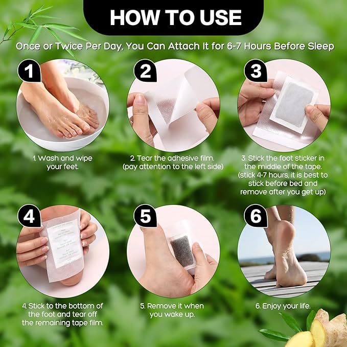 50 Pack Foot PadsNatural Ginger Wormwood Bamboo Vinegar Foot Care Patch for Better Sleep Set Relaxing For You Muscles Kit Message Deep Cleansing Ginger Oil & Bamboo Charcoal Premium
