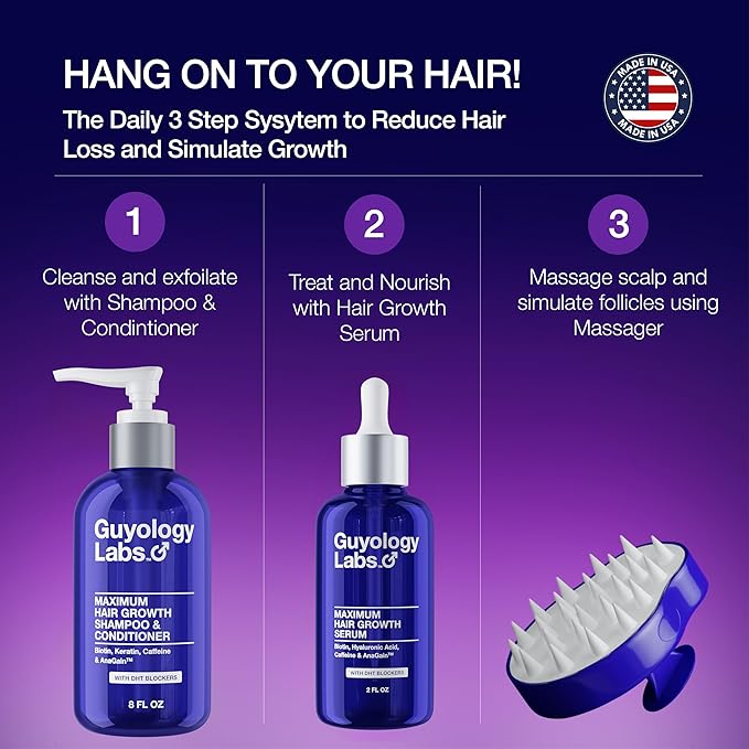 2 x Hair Growth Shampoo For Men - With Conditioner for Thinning Hair - Natural DHT Blockers To Reduce Hair Loss - AnaGain™ - Biotin and Keratin for Growth and Thickening - Made in USA by Guyology Labs