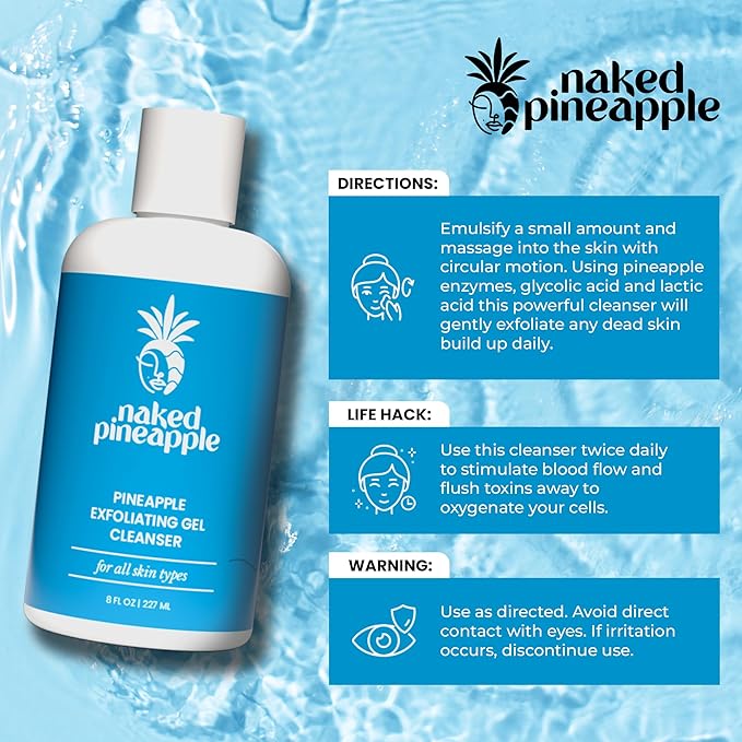 Pineapple Exfoliating Gel Cleanser with Enzymes - Gentle Daily Hydration and Radiance for All Skin Types - 8oz