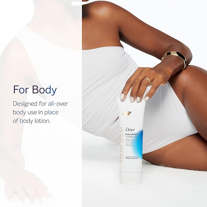 Dove Cream Serum Hyaluronic + Hydration for Extra Dry, Flaky Skin, with Pro-Ceramides, Niacinamide and Collagen Peptides Lotion, 8 oz