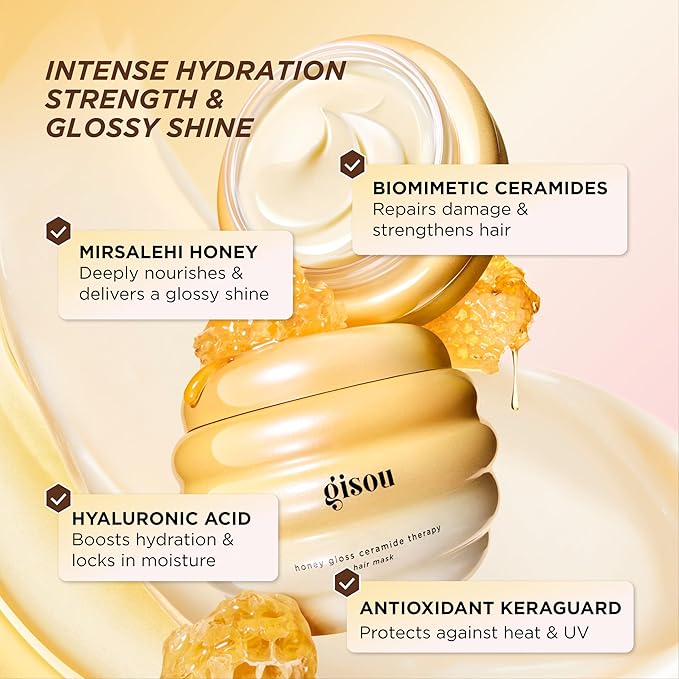 Gisou Honey Gloss Ceramide Therapy Hair Mask – Deep Repair & Hydration with Mirsalehi Honey, Ceramides & Hyaluronic Acid, 7.8 fl oz