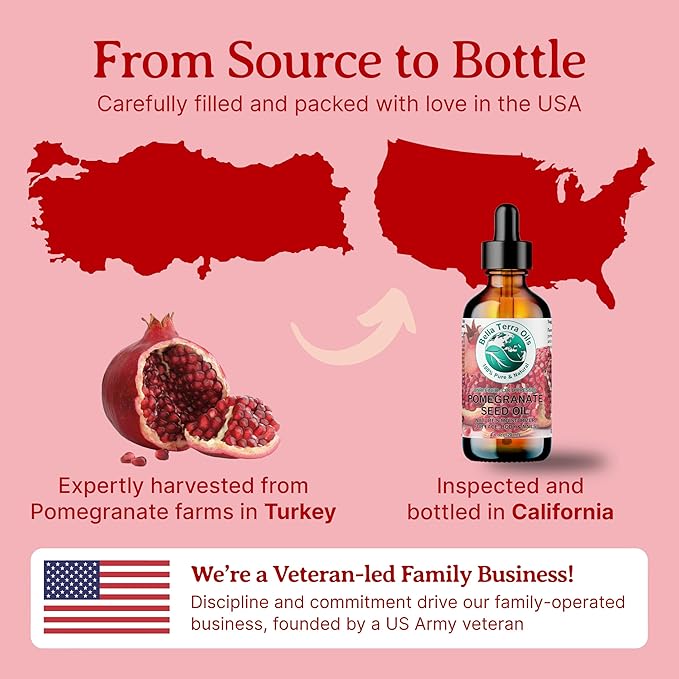 Bella Terra Oils - Organic Pomegranate Seed Oil 4 oz - A Powerhouse of Nutrients & Essential Fatty Acids, Delightfully Cold-Pressed for Pure Skin Nourishment