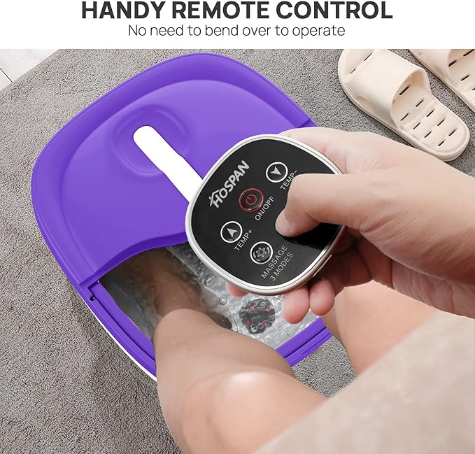HOSPAN Collapsible Foot Spa Electric Rotary Massage, Foot Bath with Heat, Bubble, Remote, and 24 Motorized Shiatsu Massage Balls. Pedicure Foot Spa for Feet Stress Relief