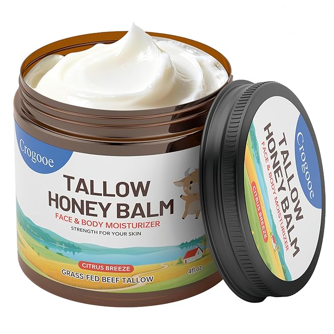 Beef Tallow for Skin - 100% Grass Fed - Whipped Tallow and Honey Balm，Moisturizer Cream for Face & Body -Natural Organic Formula for Dry & Sensitive Skin (Citrus Breeze) (4 oz)