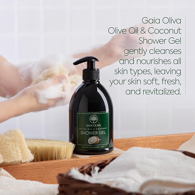 GAIA Oliva Olive Oil Shower Gel – Natural Body Wash with Coconut, Hydrating, Moisturizing Body Wash for Women & Men, Plant-based Bath & Shower Gel for Dry Skin, 16.9 Fl Oz (Pack Of 2)