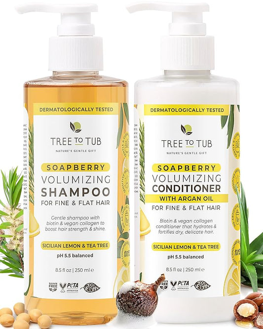 Tree To Tub Biotin Shampoo and Conditioner - Gentle Hair Thickening Shampoo and Conditioner for Fine Hair, Sensitive Scalp- Sulfate Free Shampoo and Conditioner Set w/Vegan Collagen Organic Argan Oil