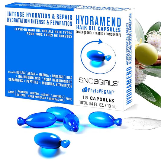 Hydrating Hair Oil Capsules – Leave-In Serum for Dry Damaged Hair, Color Protection w/ Argan, Hyaluronic Acid & Ceramides | Mineral Oil, Alcohol & Paraben Free, Vegan | Frizz Control & Shine | 15Ct
