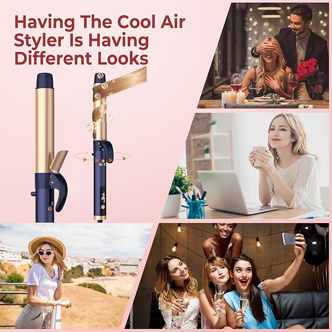 Rotating Curling Iron, 5 Temperature 1 1/4 in Automatic Curling Iron, Double Voltage 360° Rotating Auto Curling Wands, 1H Auto-Off & 30s Fast Heat Self Curler Travel Hair Styling Tools