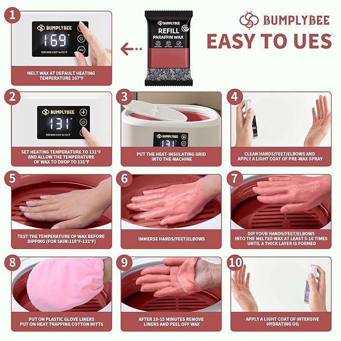 Paraffin Wax for Hand and Feet Refill - 10 Packs Rose Scent Paraffin Wax Refills with Silicone Brush,Skin Moisturizing, Non-Greasy, Easy-Peeling