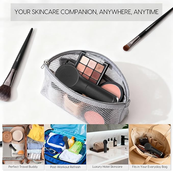 Silicone Facial Cleansing Brush, Portable Electric Face Scrubber with Heat and Vibration, 3 Modes Adjustable, Waterproof IPX6, USB-C Rechargeable, Deep Cleansing, Exfoliating and Massage（Black）