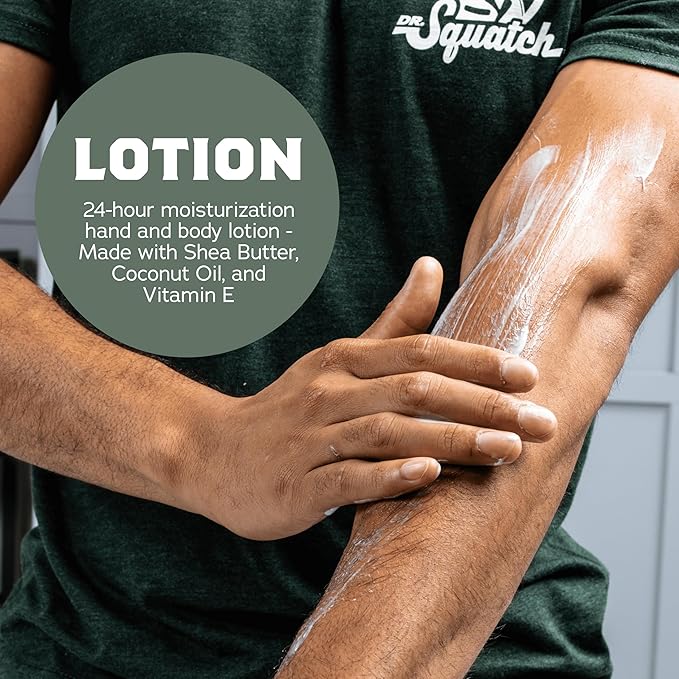 Dr. Squatch Natural Hand and Body Lotion for Men - Made with Shea Butter, Coconut Oil, Vitamin E for 24-Hr Moisturization - Pine Tar (10 fl oz, 2-Pack)