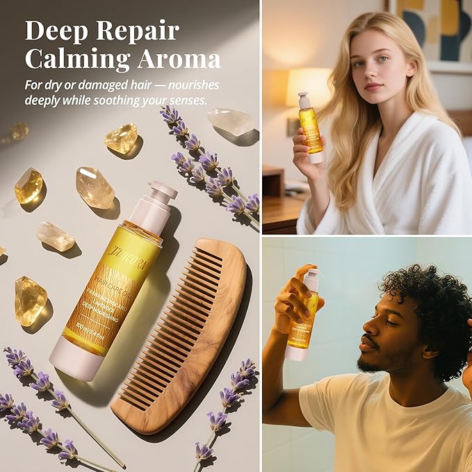 Leave-In Hair Oil – Moisturizing Blend with Jojoba & Argan Oils, Frankincense & Lavender Aroma, Deep Nourishment & Frizz Control, Ideal for Dry or Damaged Hair, 3.4 fl oz / 100 ml