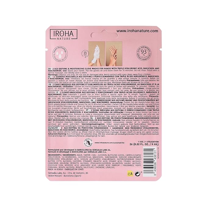IROHA NATURE Anti-Aging Hand Mask Gloves | 4 Pairs | Triple Hyaluronic Acid, Bakuchiol & Niacinamide | Reduces Wrinkles & Dark Spots | Vegan & Cruelty-Free | 93% Natural Ingredients