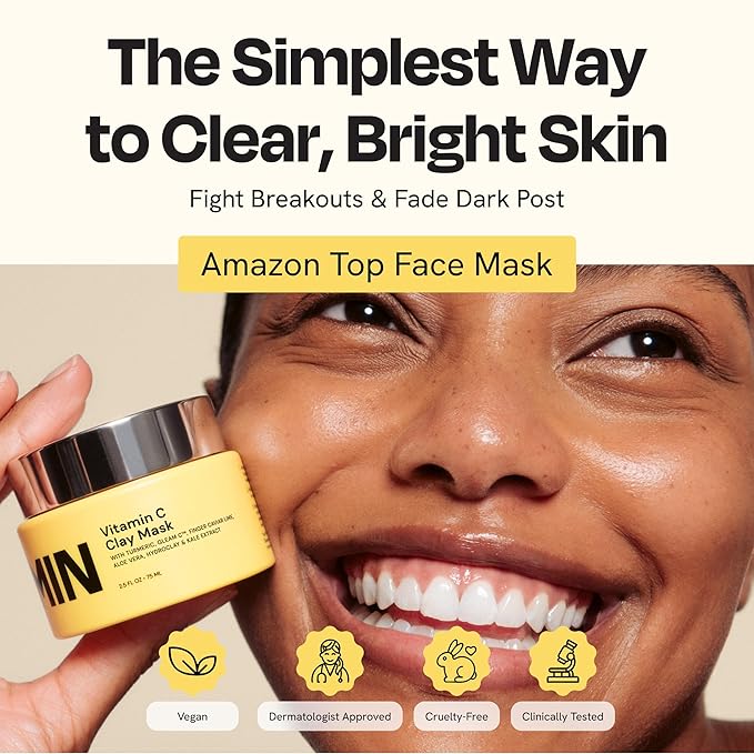 Gleamin Vitamin C Clay Mask for Dark Spots, Turmeric Clay Face Mask Skin Care, Deeply Cleanses & Refines Pores, Brightens Uneven Tone and Helps Improve Post-Blemish Scarring & Texture, Up to 20 Uses