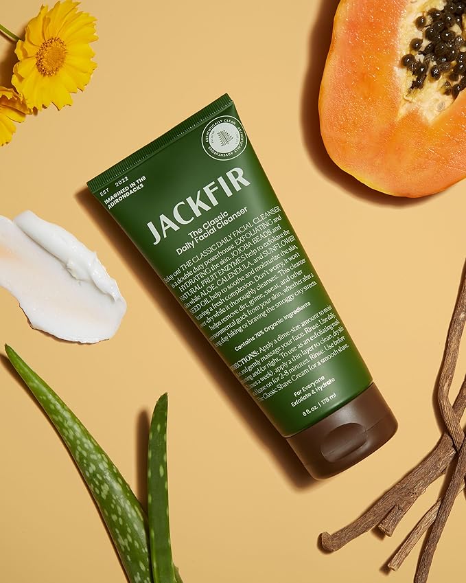 Jackfir The Classic Daily Facial Cleanser, Natural Face Wash for Men, Exfoliate and Hydrate - Jojoba Beads and Fruit Enyzmes, EWG Verified, Organic Ingredients, For All Skin Types, 6 Fl Oz