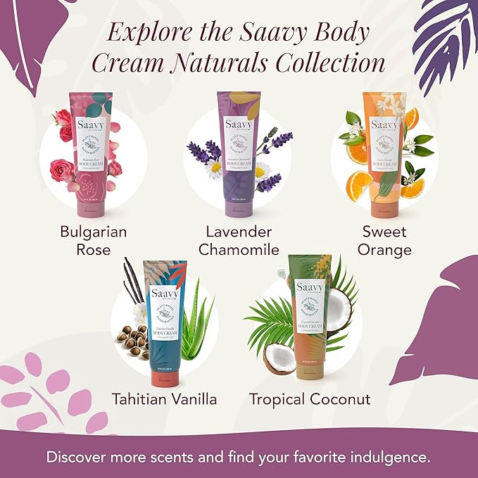 Saavy Naturals Body Cream Clean,Plant Based Ingredients - Made in USA Lavender Chamomile Body Lotion Absorbent Shea Butter Thick and Creamy, Naturally Scented Body Lotion for Dry Skin, 8.5 Oz.