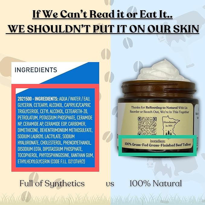 Beef Tallow Balm for Skin | NAKED TALLOW BALM | 1 Ingredient - 100% Grass Fed Tallow | Whole Body & Face Moisturizer | Whipped & UNSCENTED for Sensititve Dry Skin, Babies, Eczema, Psoriasis(2oz)