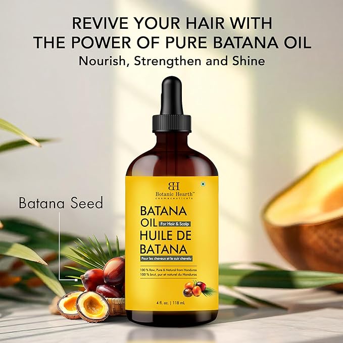 Botanic Hearth 100% Pure Batana Oil For Hair Growth | Infused with Batana & Kemel | Hair Oil Repairs Dry Damaged Hair, Strengthening, Healthier - Hair Tonic, 4.0 fl oz