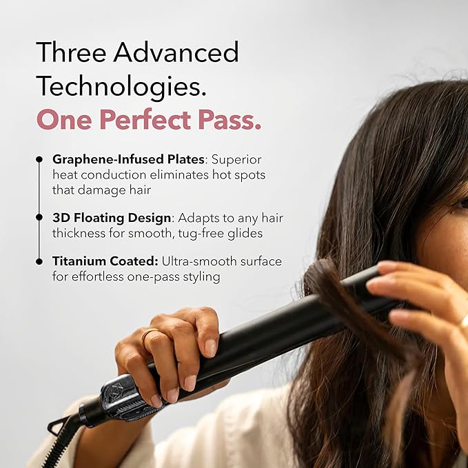 SRILabs StyleQ Flat Iron Hair Straightener Styler - GraphFlow Techonology, Negative Ions, Infrared Light Therapy, 12 Heat Settings for Straight, Smooth, Waves and Curls: All Hair Types