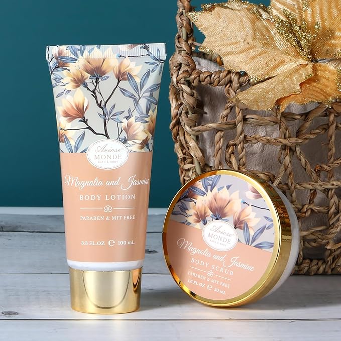 Home Spa Gift Basket, Bath Spa Kit for Women, with Body Lotion, Shower Gel, Bubble Bath, Body Scrub, Bath Salt, Bath Bomb, Bath Gift Set for Mother, Wife Her, with Magnolia and Jasmine Scent