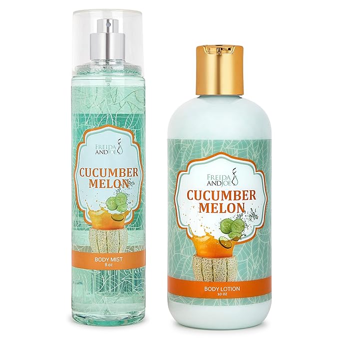 Home Spa Gift 10oz Deep Moisturizing Fragrance Body Lotion & 8 oz. Fine Fragrance Body Mist Set Luxury Self-Care Combo for Women and Girls (Cucumber Melon)