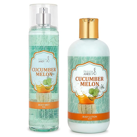 Home Spa Gift 10oz Deep Moisturizing Fragrance Body Lotion & 8 oz. Fine Fragrance Body Mist Set Luxury Self-Care Combo for Women and Girls (Cucumber Melon)