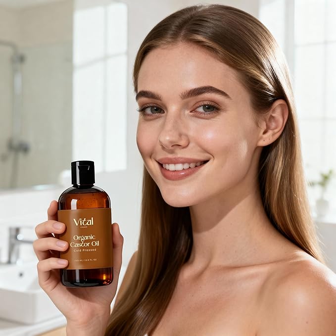 Castor Oil Organic & Cold Pressed – Nourishing Treatment for Hair & Skin – Eyelash & Brow Serum – Aceite de Ricino - Hexane Free, Vegan, 8oz