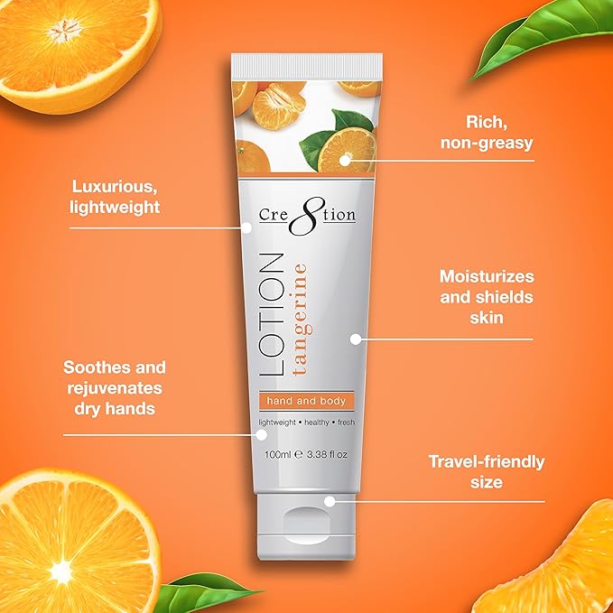 Cre8tion Spa Tangerine Hand & Body Lotion, Luxurious Lightweight Moisturizer for Silky, Smooth Skin, 3.3 Fl Oz